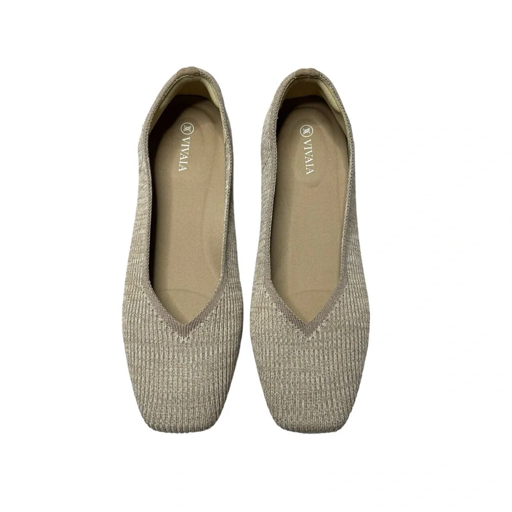 Vivaia | NEW Square-Toe V-Cut Flats (Margot 2.0) in Oatmilk 42